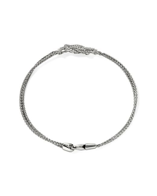John Hardy White Sterling Love Knot Diamond Bracelet