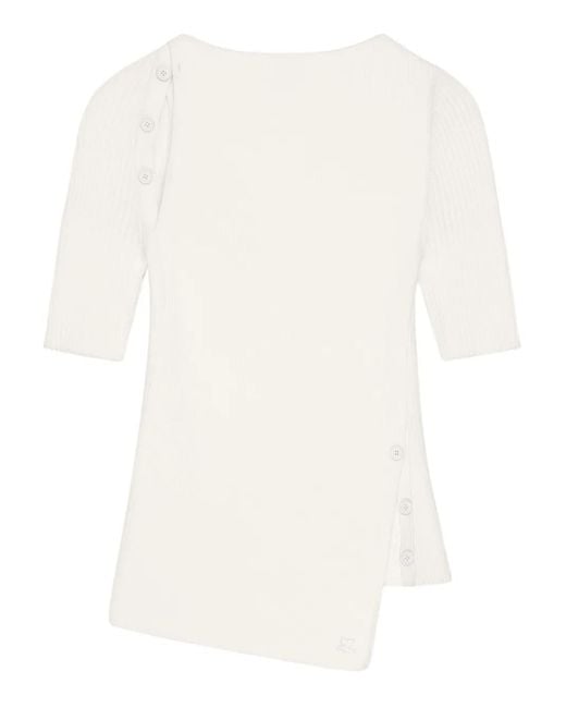 Courreges White Geripptes Strickoberteil Mit Cut-Out