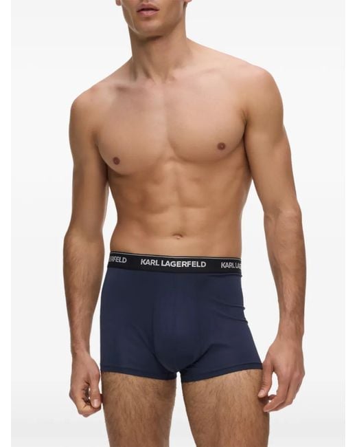 Karl Lagerfeld Blue Logo-Waistband Boxers (Set Of Three) for men