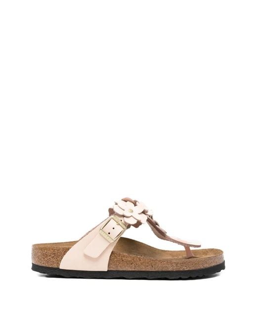 Birkenstock White Gizeh Floral-Detail Sandals