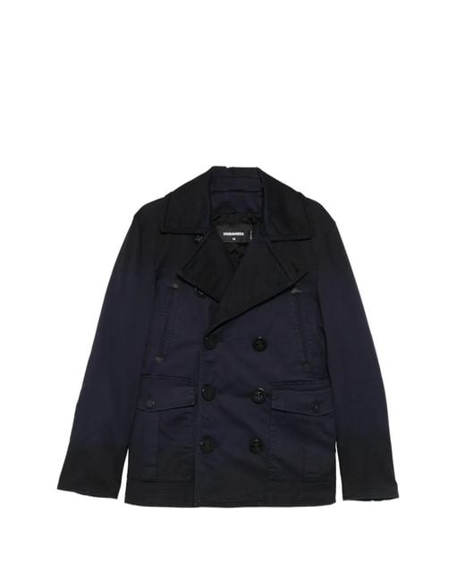 DSquared² Blue Sailor Double-Breasted Peacoat for men