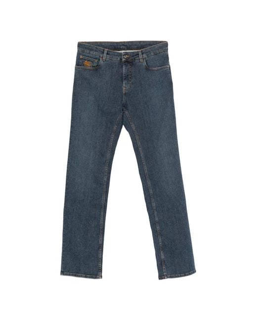 Etro Blue Pegasus-Embroidered Jeans for men