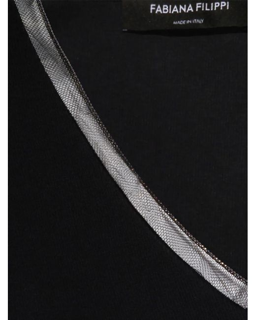 Fabiana Filippi Black Lace-Trim V-Neck T-Shirt
