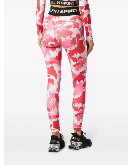 Philipp Plein Red Camouflage-Print Logo-Waistband Leggings