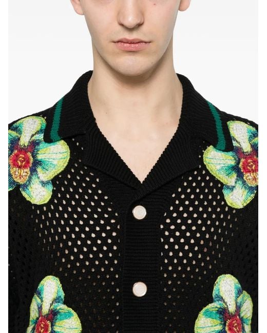 Casablanca Black Floral-Embroidered Shirt for men