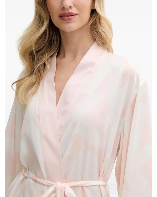 DKNY White Cloud-Print Belted Robe