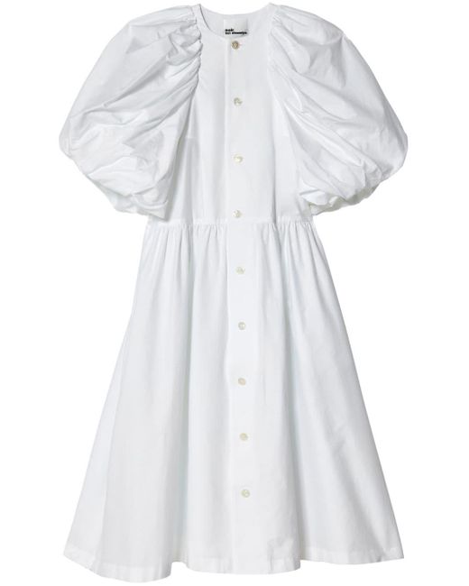 Noir Kei Ninomiya White Pleated Puff-sleeve Cotton Dress