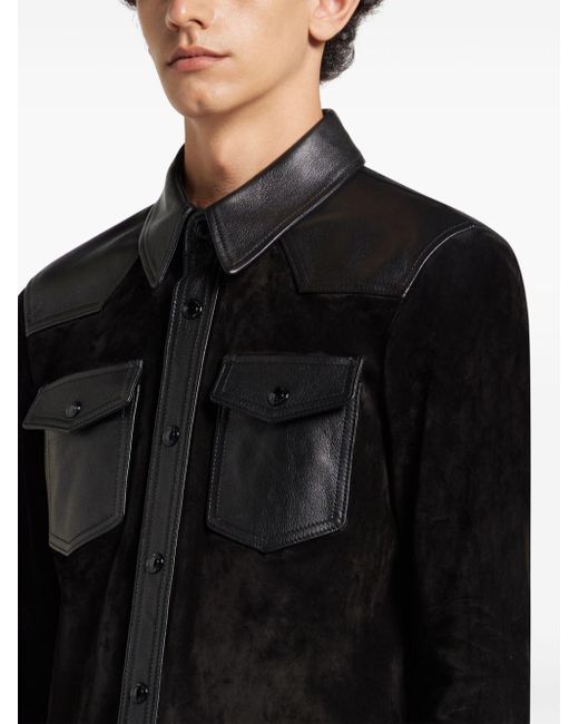 Camicia con bordo in pelle di Tom Ford in Black da Uomo