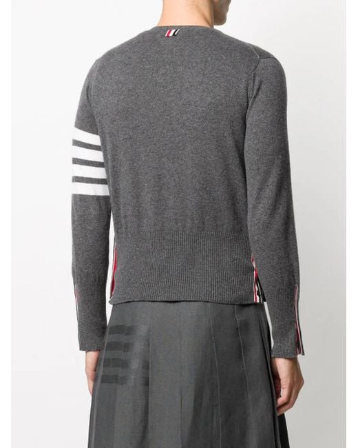 Thom Browne Gray 4-Bar Crew Neck Cardigan for men