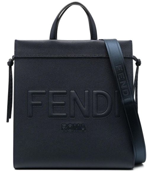 Fendi Blue Medium Go To Leather Tote Bag for men