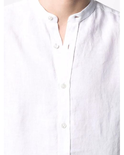 Chemise En Lin À Col Montant Barba Napoli pour homme en coloris White