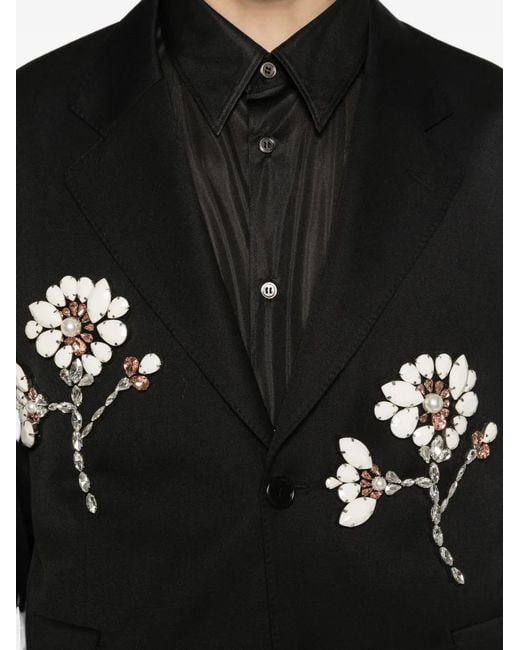 Simone Rocha Black Floral-Appliqué Blazer for men