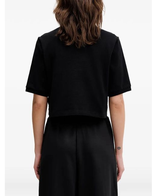 Fred Perry Black Logo-Embroidered Cropped Polo Top