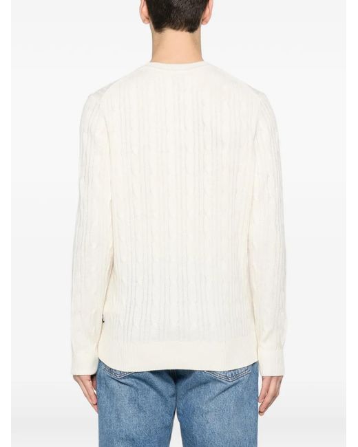 Boss White Cable-Knit Crew-Neck Sweater for men