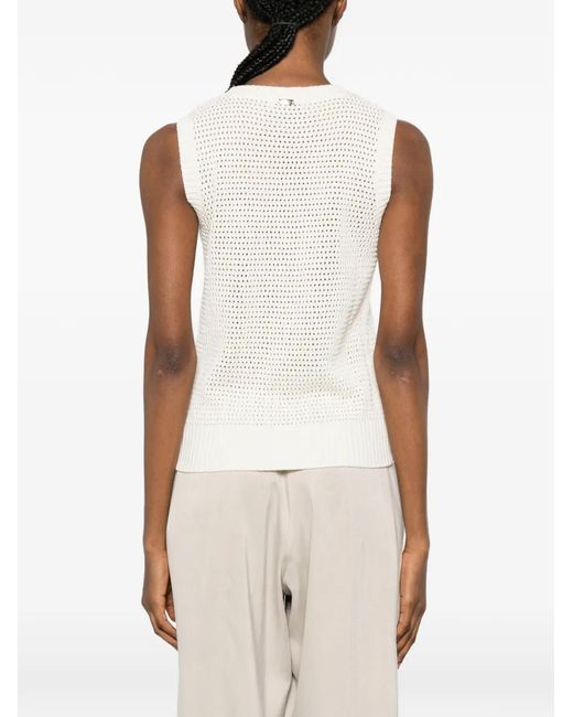Herno White Perforated-Knit Top
