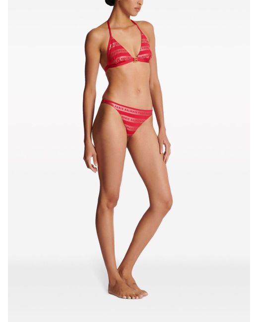 Bikini triangular con logo estampado Balmain de color Pink