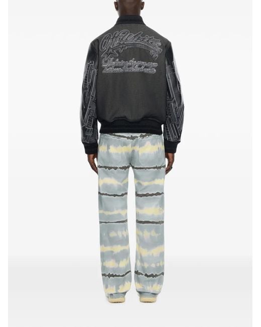 Off-White c/o Virgil Abloh Black Skyline Leather-Sleeve Varsity Jacket for men