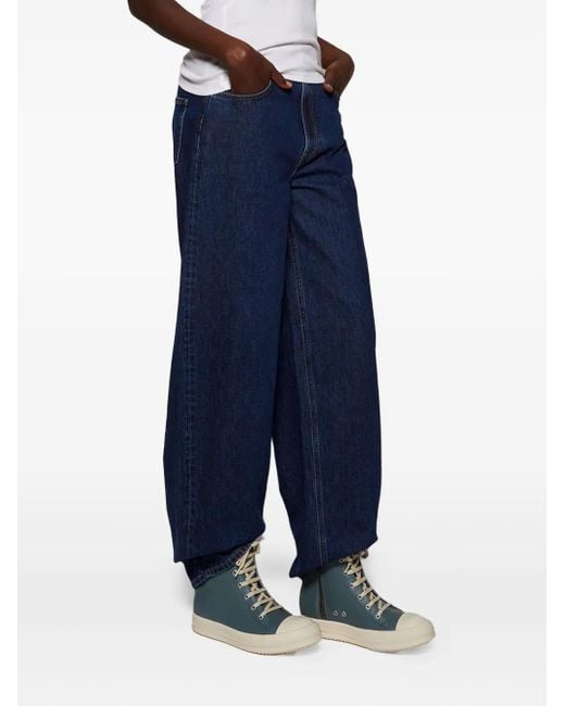 Rick Owens Blue Lace-Up Leather High-Top Sneakers