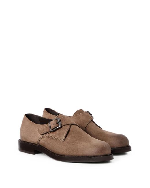 Brunello Cucinelli Brown Suede Monk Strap Derbys for men