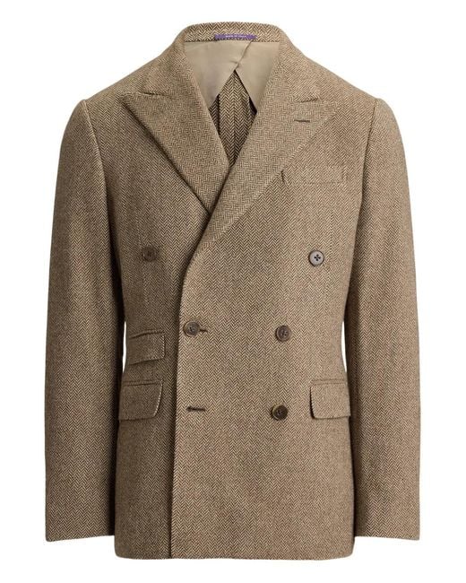 Ralph Lauren Brown Kent Herringbone Double-Breasted Blazer for men