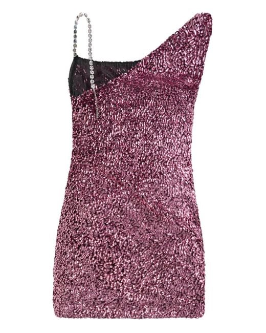 Area Purple Crystal-Strap Sequin Mini Dress