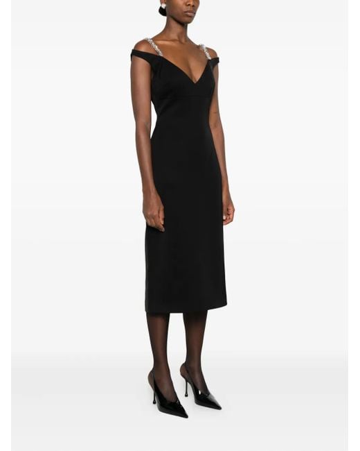 David Koma Black Crystal-Embellished Midi Dress