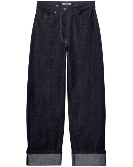 Prada Blue Low-rise Wide-leg Jeans