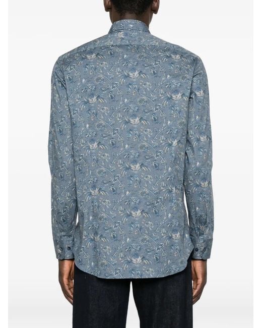 Etro Blue Paisley-Print Long-Sleeve Shirt for men
