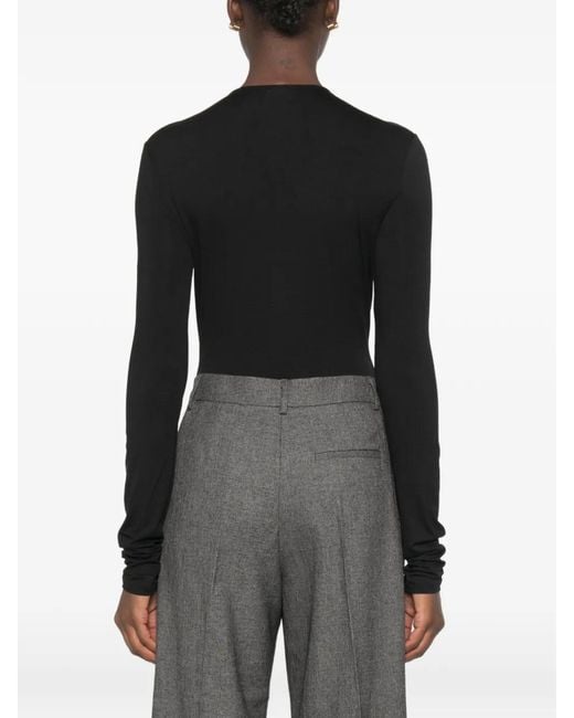 ANDAMANE Black Zelda Plunging Long-Sleeve Bodysuit