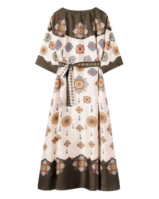 LaDoubleJ Natural Placed Floral Print Silk Dress