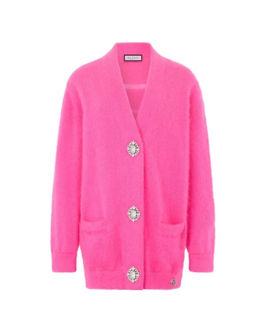 Philipp Plein Pink Cardigan Hexagon Fluo