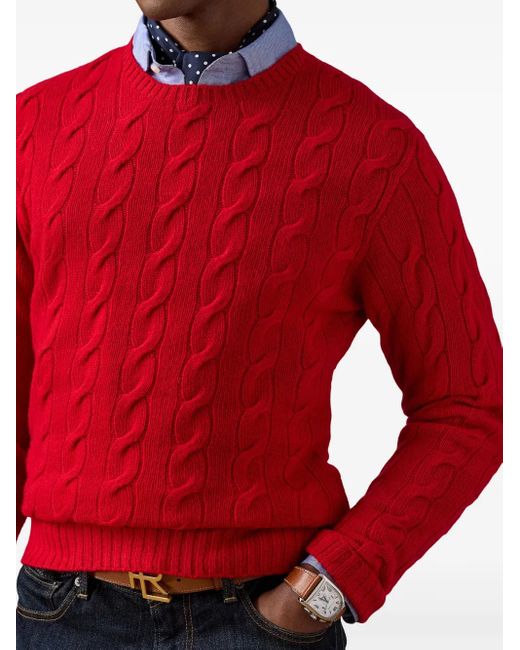 Ralph Lauren Red Cable-Knit Cashmere Sweater for men