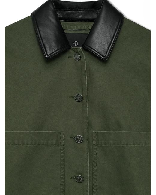 Anine Bing Green Yuma Contrast-Collar Cropped Jacket
