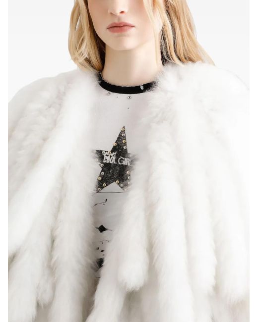 Dolce & Gabbana White Fur Fringe Coat