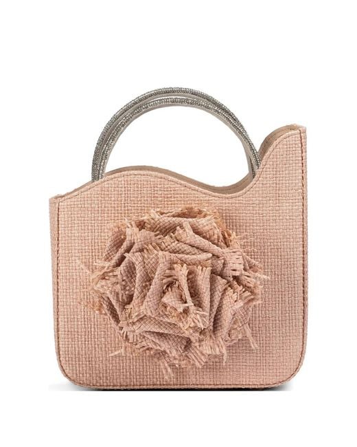 Le Silla Pink Small Rose Fringed Flower Tote Bag