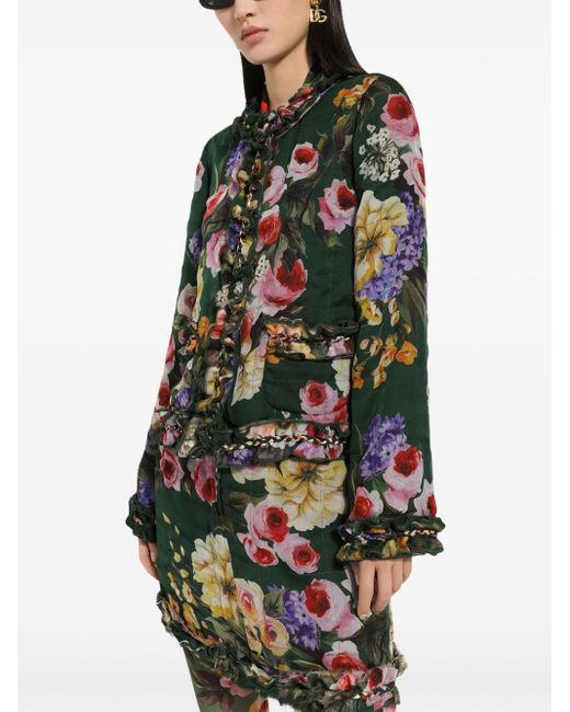 Dolce & Gabbana Green Floral-print Silk Jacket