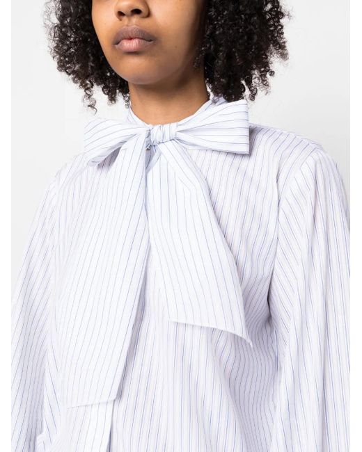 Fabiana Filippi White Striped Pussy-Bow Shirt