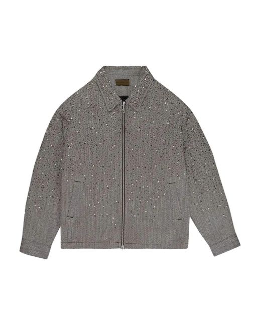 BIRTH OF ROYAL CHILD Gray Rhinestone Zip-Up Jacket for men