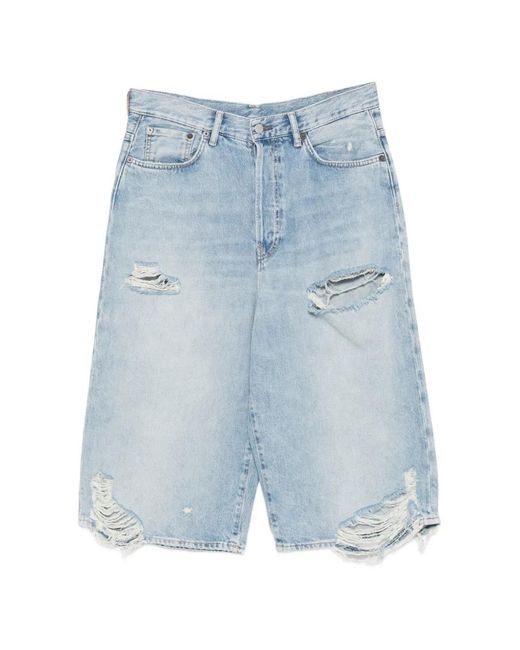 Acne Blue Distressed Denim Shorts