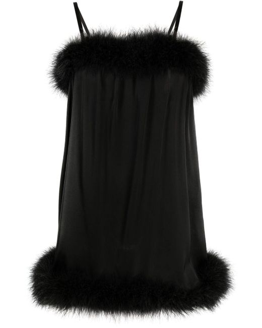 Robe-nuisette courte bordée de plumes Saint Laurent en coloris Noir | Lyst