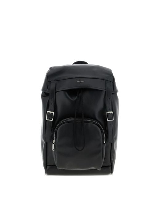 Saint Laurent Black Buckled-Strap Leather Backpack for men