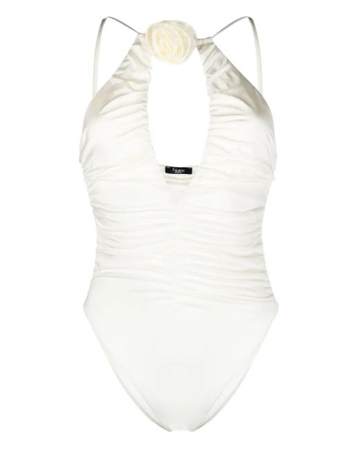 Noire Swimwear Badpak Met Bloemenpatch En Ruches in het White