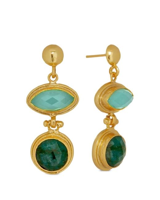 Ottoman Hands Metallic Melis Aqua Emerald Drop Earrings