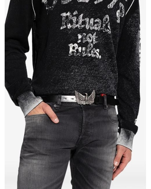 DIESEL Black Logo B-Phoenix Leather Belt for men