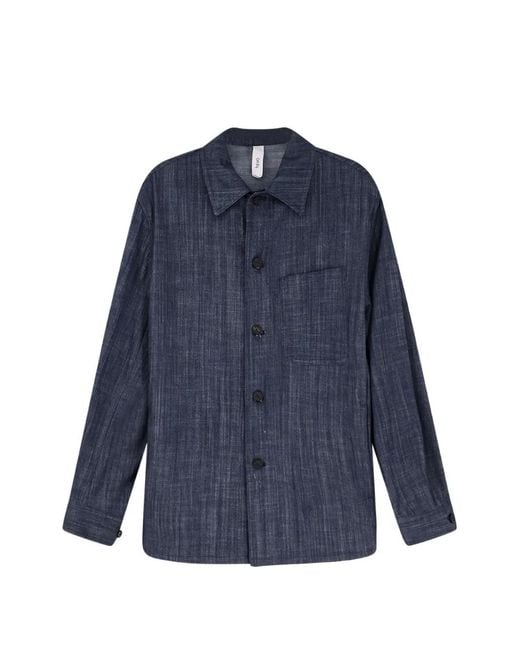Hevò Blue Bari Patch-Pocket Long-Sleeve Shirt Jacket for men