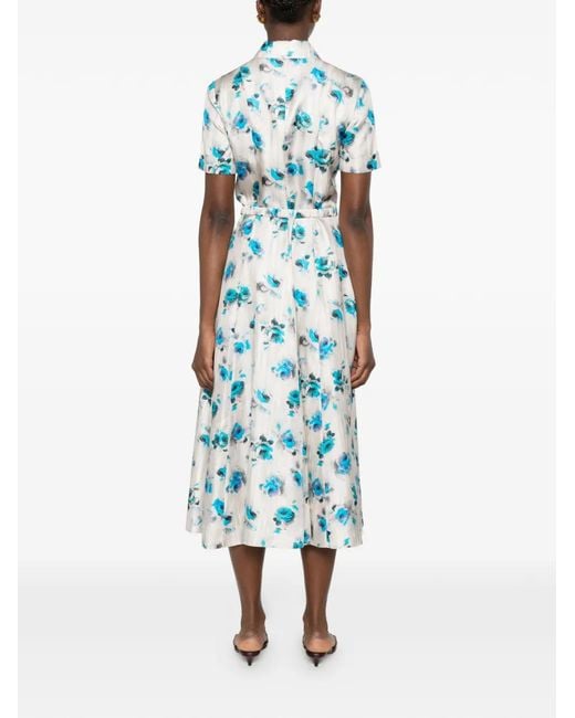 Tory Burch Blue Floral-Print Flared Shirt Dress