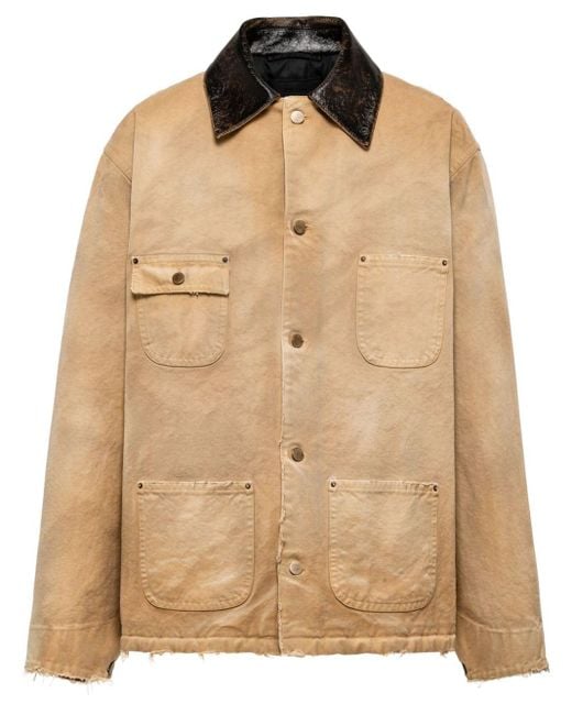Prada Brown Triangle-logo Distressed Denim Jacket for men