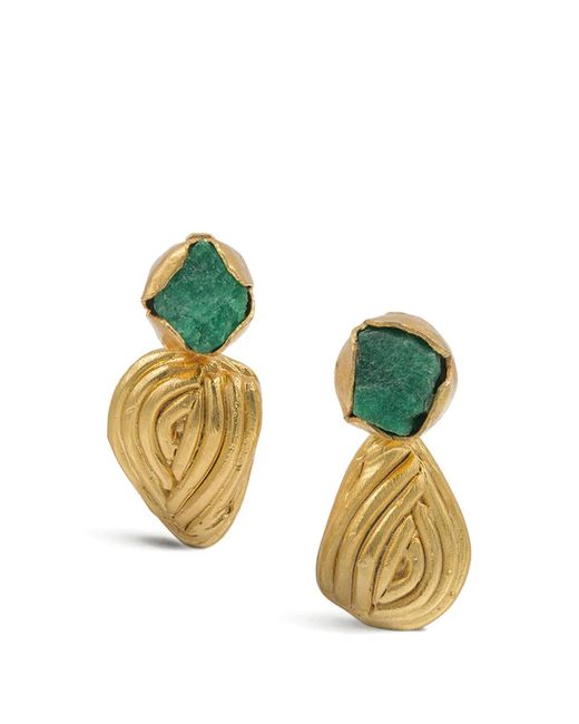 FENOMENA Metallic Shells Emerald Earrings