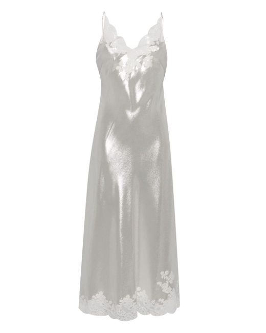 Carine Gilson White Lace-trim Lurex Maxi Nightdress