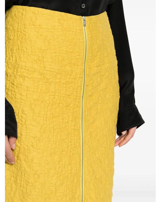 Jil Sander Yellow Cloqué Midi Skirt